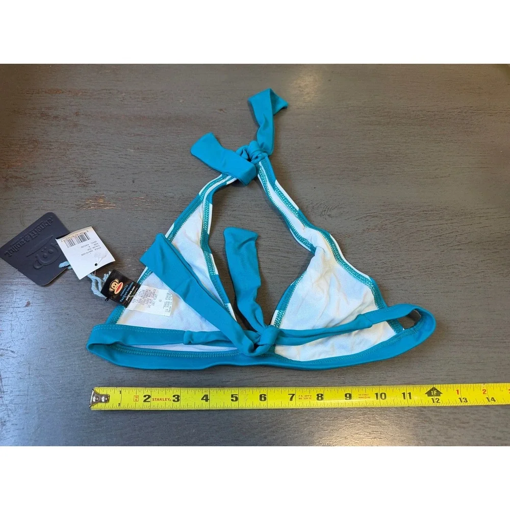 Paul Frank Kaylee Bikini Top Turquoise White Striped Triangle Halter Small NWT